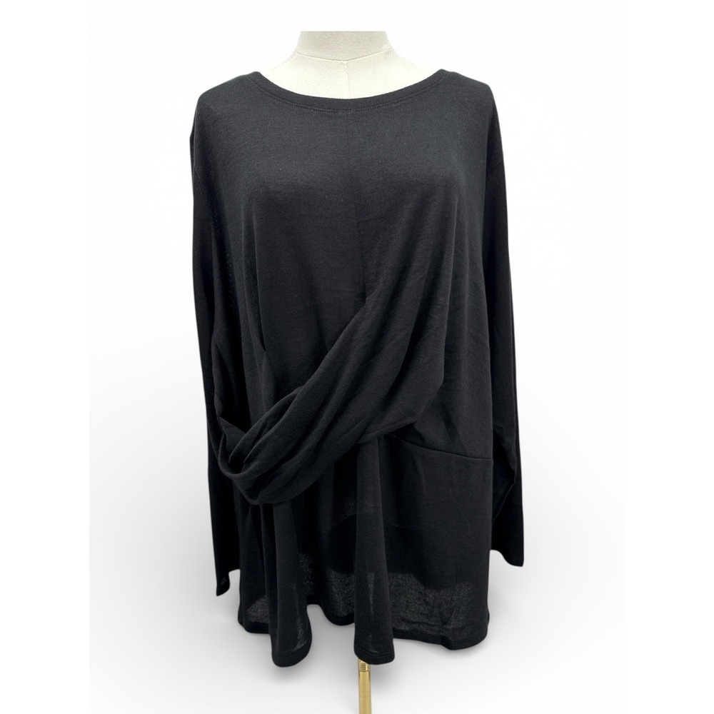 DG2 Diane Gilman Black Cross Top‎ Tunic Long Sleeve Lightweight Blouse Sz 3X NWT - Picture 2 of 11